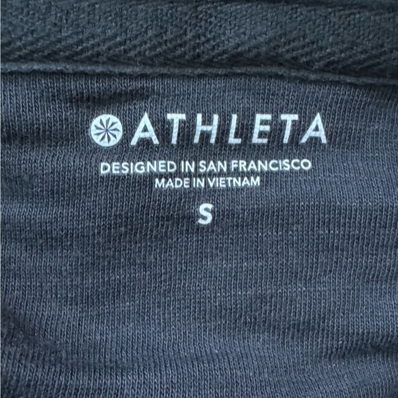 Athleta S Sundown black hoodie sweat-dress NWOT pass thru pocket drawstring hood - Picture 2 of 10